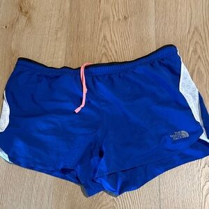 The North Face Women’s Blue Athletic Shorts with Pink Drawcord